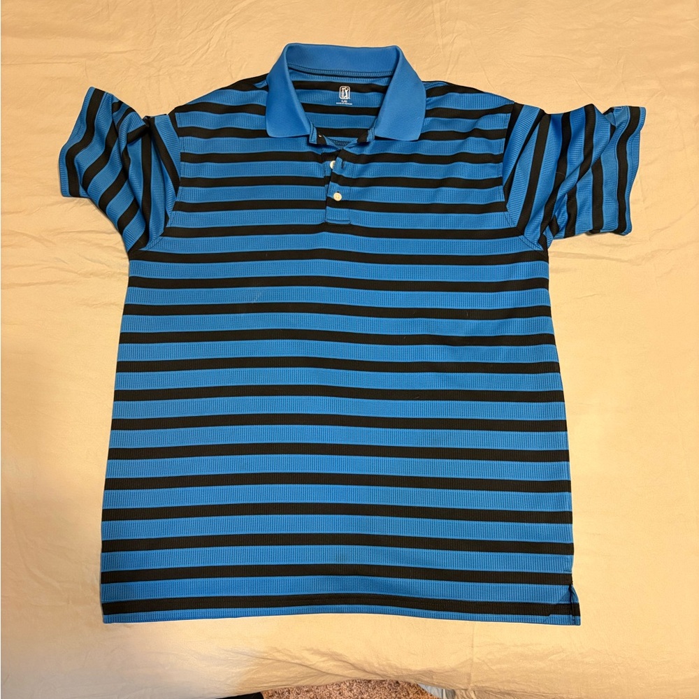 PGA Tour Blue and Black Striped Polo Shirt